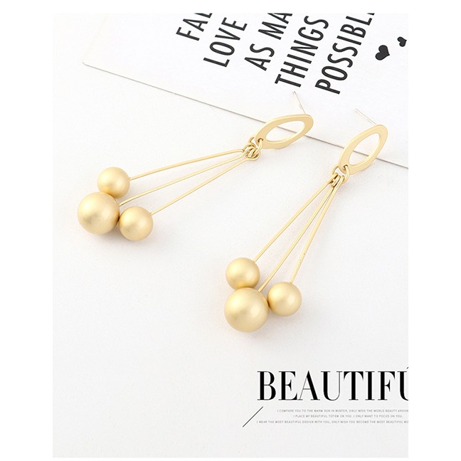 LRC Anting Tusuk Fashion Golden Fringe Irregular Ball Cutout Earrings Y63218