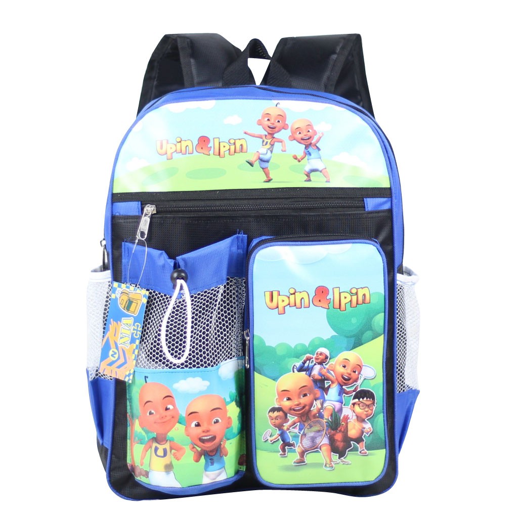 Tas Kartun Tas Gendong Anak Karakter Upin Ipin Warna Biru Backpack Mini Plus Botol Keren