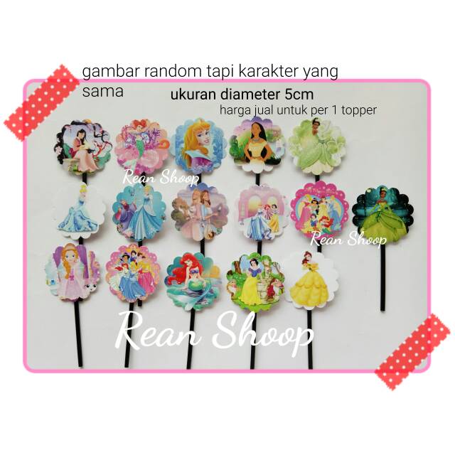 Topper toper toppers hiasan tusukan kue cup cake tart ulang tahun karakter princes princess