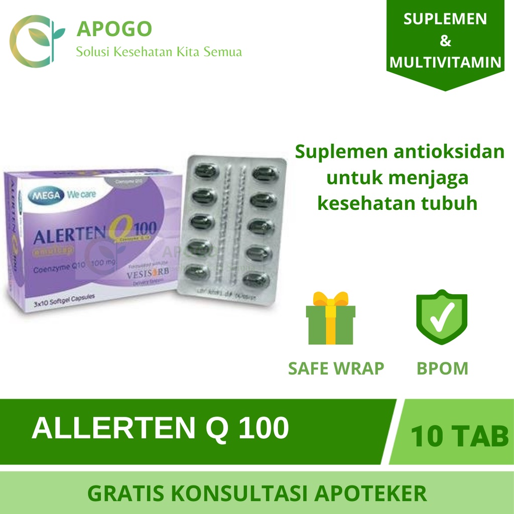 ALLERTEN Q 100 SUPLEMEN ANTIOKSIDAN 1 STRIP ISI 10 TABLET