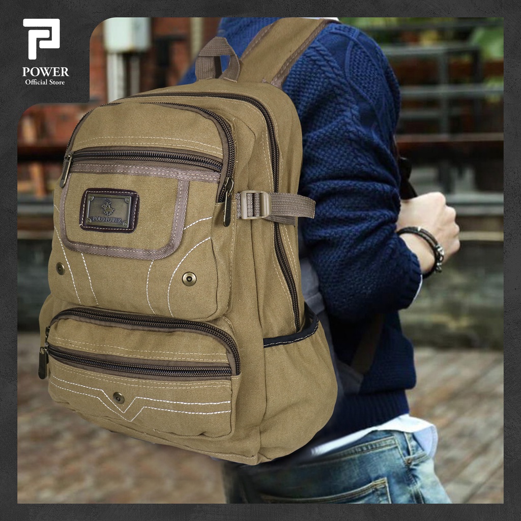 Polo Power Tas Ransel Kanvas Pria Backpack Casual Import Tas Punggung Pria Trendy Tas Polo Original