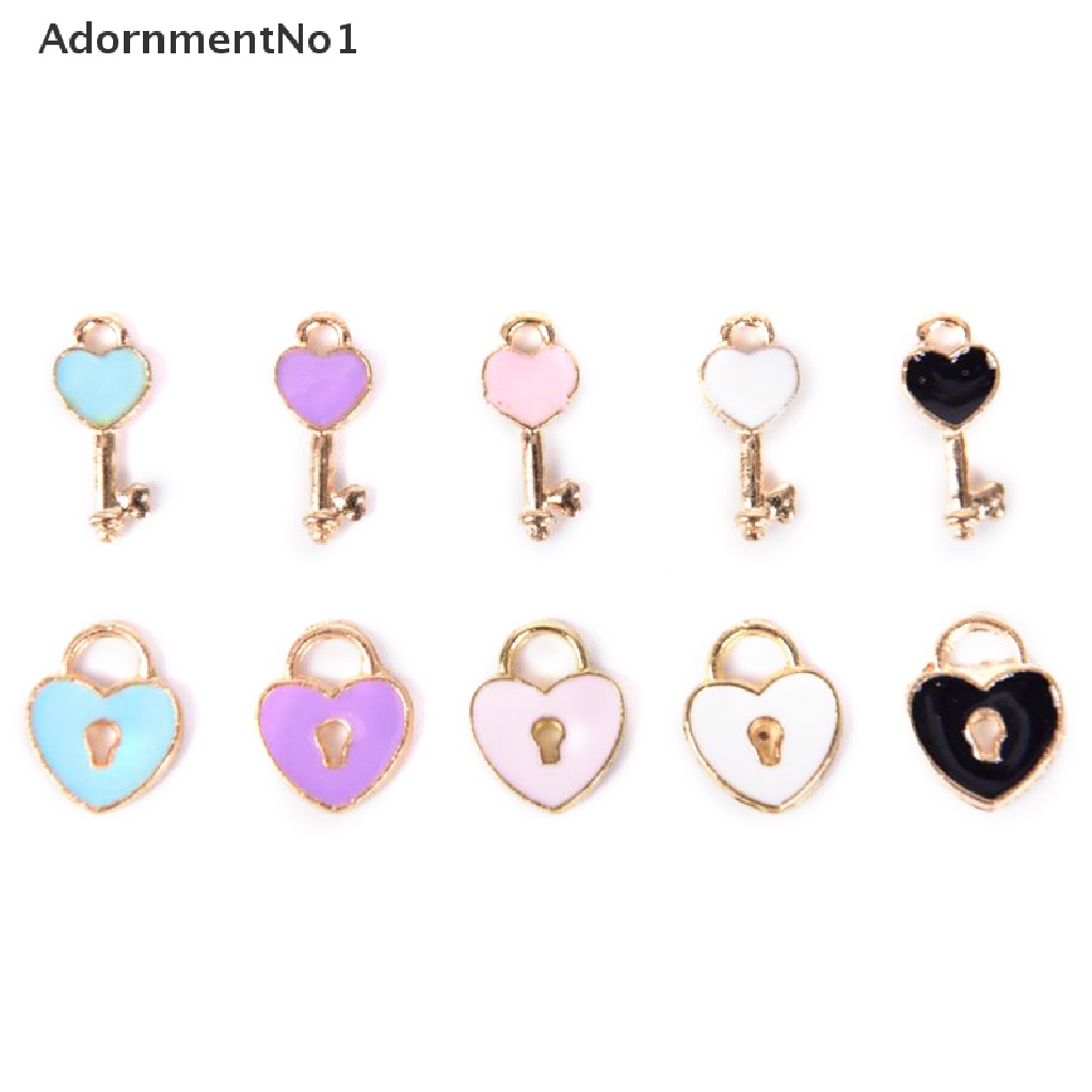 (AdornmentNo1) 10pcs / Set Liontin Enamel Alloy Bentuk Kunci + Hati Untuk DIY Perhiasan