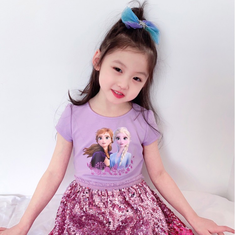 Baju Dress Anak Princess Frozen Elsa Anna Sequin Sparkle Impor