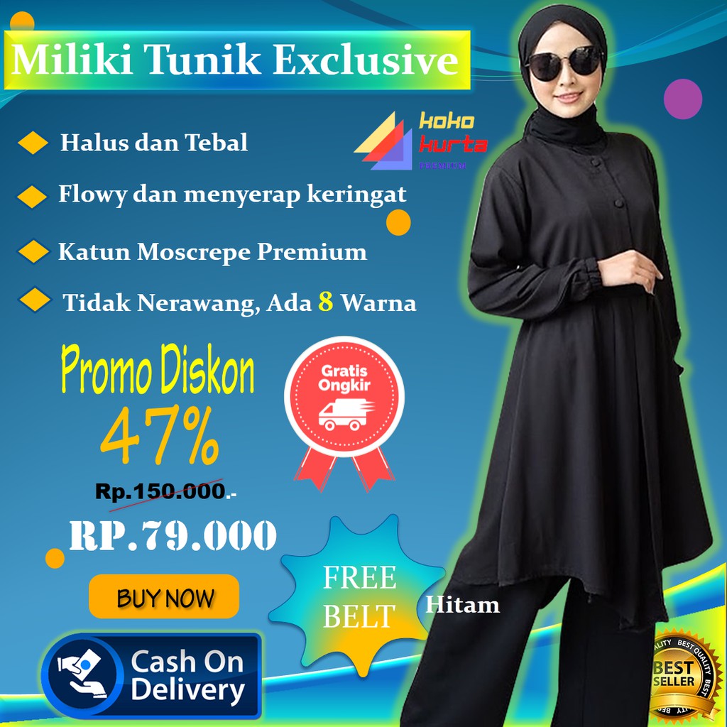 Baju Atasan Muslim Wanita Terbaru Kekinian Tunik Hitam Polos Baju Tunik Kancing Depan Busui Premium