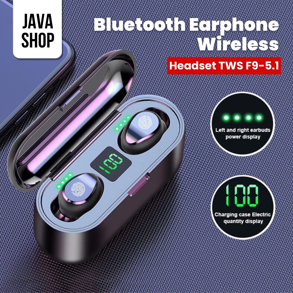 JAVASHOP Headset TWS F9 Bluetooth Earphone Wireless LED Display Smart