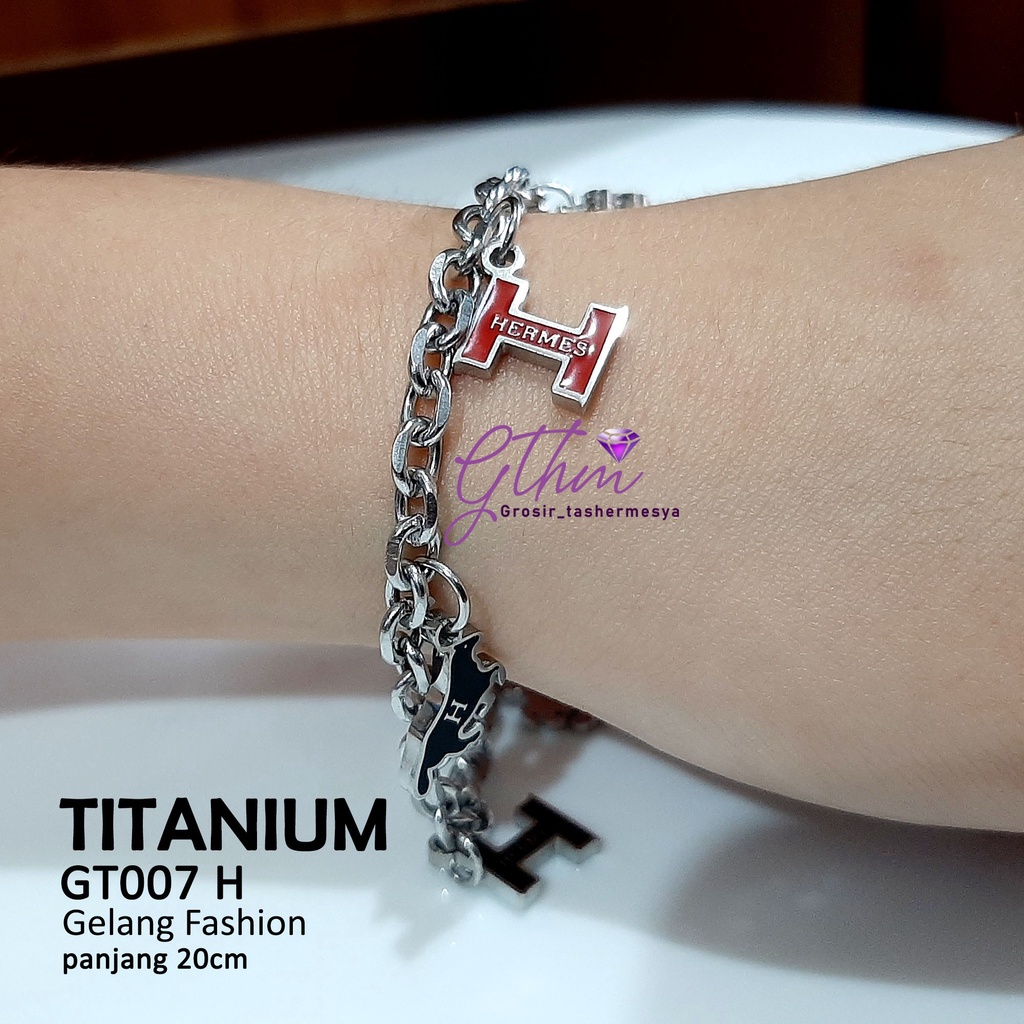 Gelang Wanita Korea Branded H Elegan Mewah Anti Karat Perhiasan Fashion Import GT007 GTHM