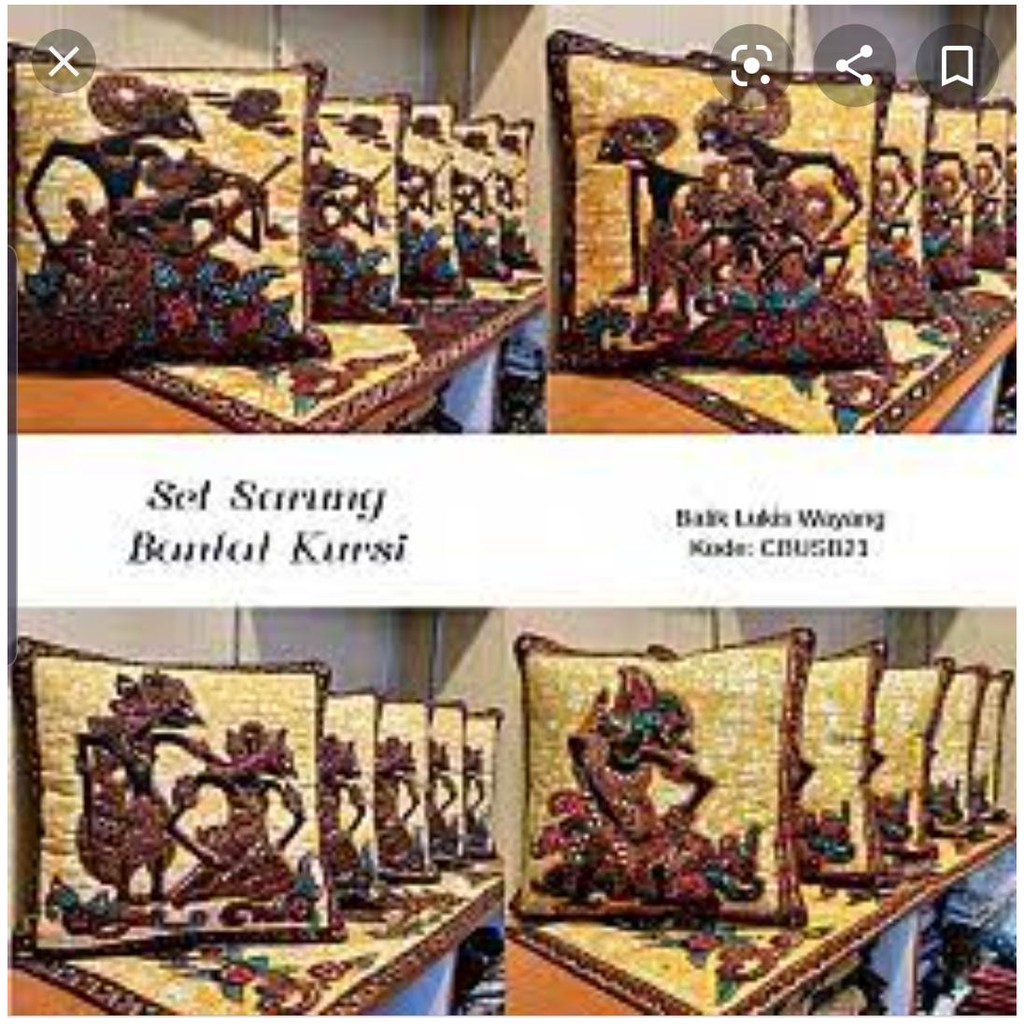 set sarung bantal sofa batik  dan taplak meja tamu motif wayang