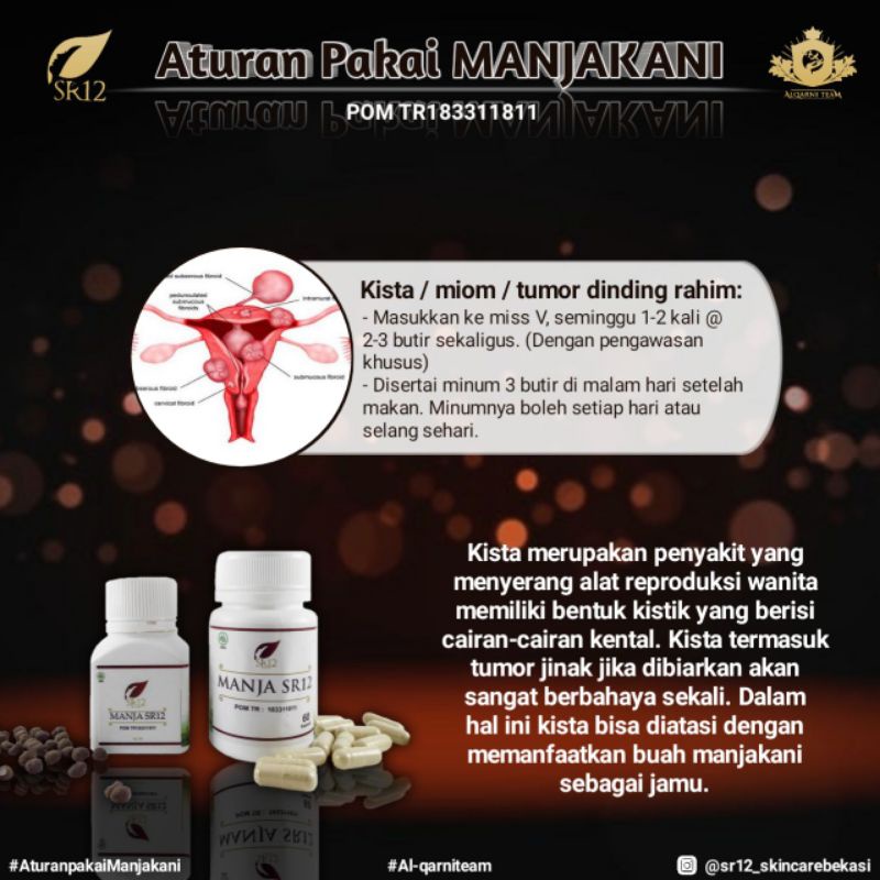 MANJAKANI SR12 BUTIR / PROMIL / SOLUSI KEPUTIHAN / ATASI MASALAH KEWANITAAN / MANJA SR12 / OBAT KISTA / MANJAKANI SR12 HERBAL SKINCARE BPOM BUTIR / PROMIL / SOLUSI KEPUTIHAN / ATASI MASALAH KEPUTIHAN MIOM KISTA