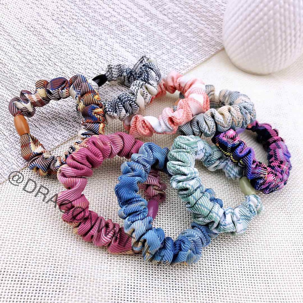 [Fashion Wanita] JK Ikat rambut motif kotak-kotak BM bahan kain cincin rambut kualitas import   T012