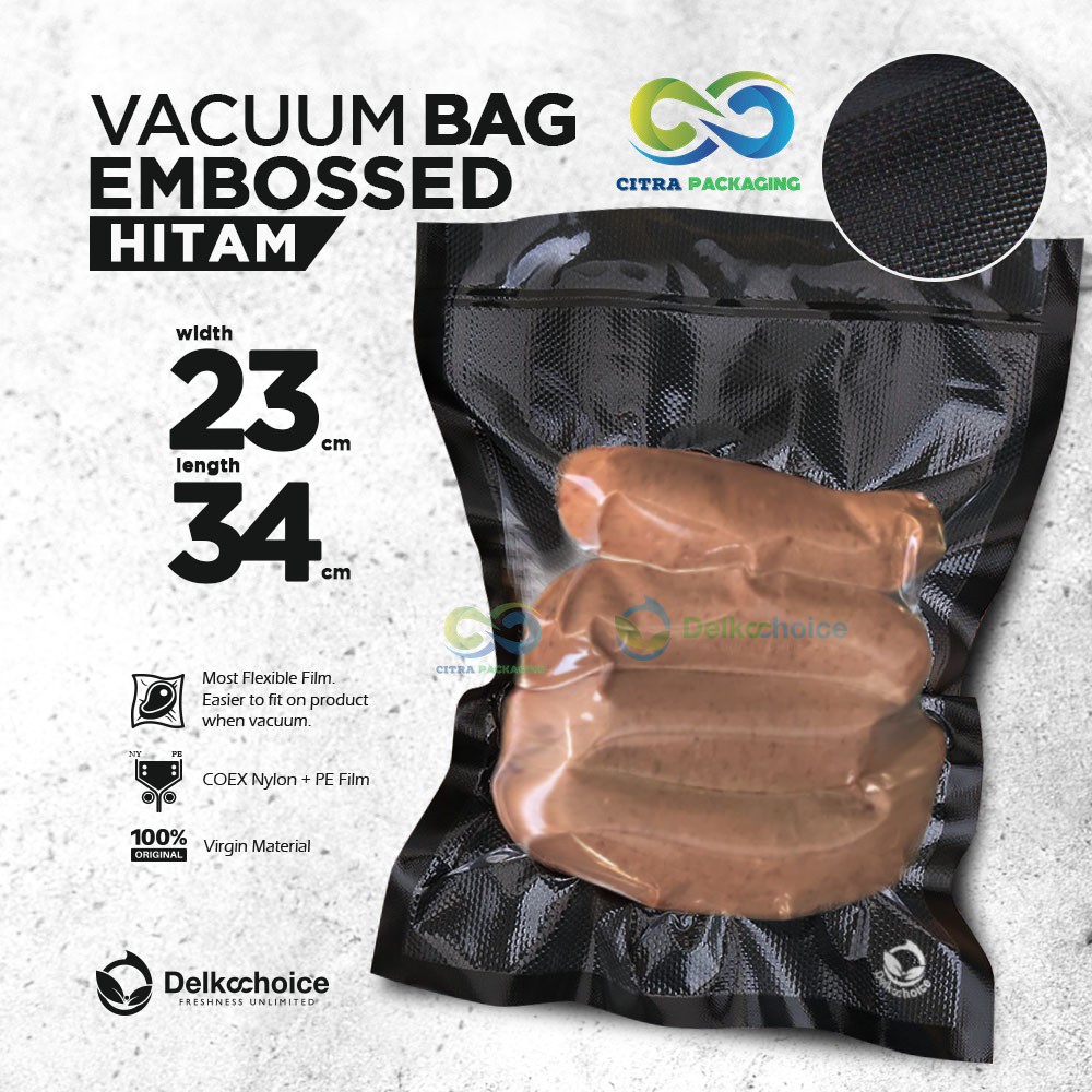 PLASTIK VACUUM BAG SEALER EMBOSS HITAM DELKOCHOICE 23CM X 34CM - SATUAN