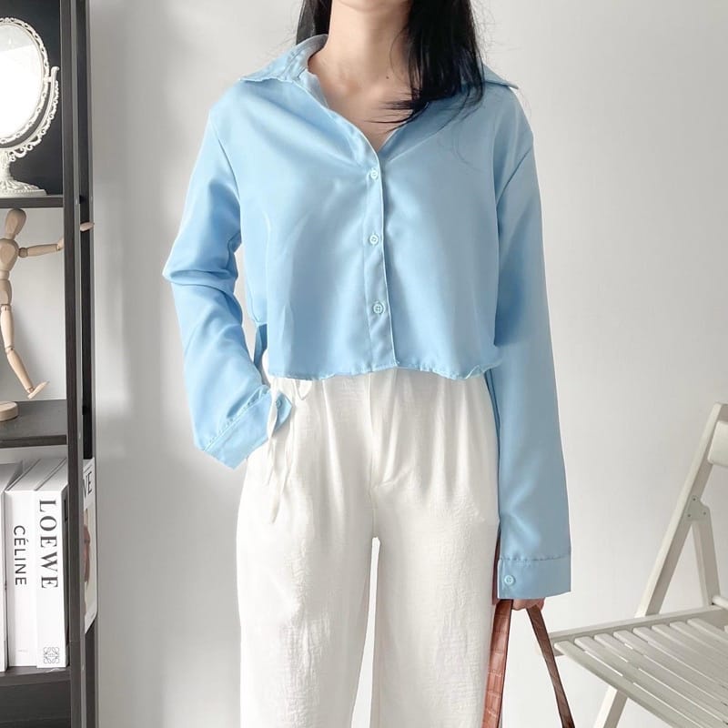 BEFAST - ZEC OOTD Kemeja Wanita IFAN / Long Lexa Sakura Crop Kemeja / Kemeja Crop Wanita Terbaru / Pakaian Waita Modis / Kemeja Polos Casual / Hem Crop Trendy / OOTD Remaja Wanita Ala Korean Style / Terlaris