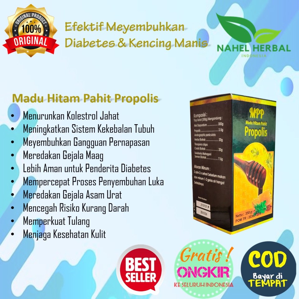 Asli Alami Jamu Madu Hitam Propolis - Obat Herbal Diabetes Penurun Gula Darah - Obat Kebas - Obat Di