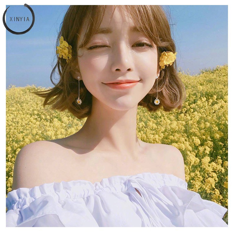 [Bayar Di Tempat] Korea Simple Daisy Sun Flower Pendant Earrings Anting JR1179