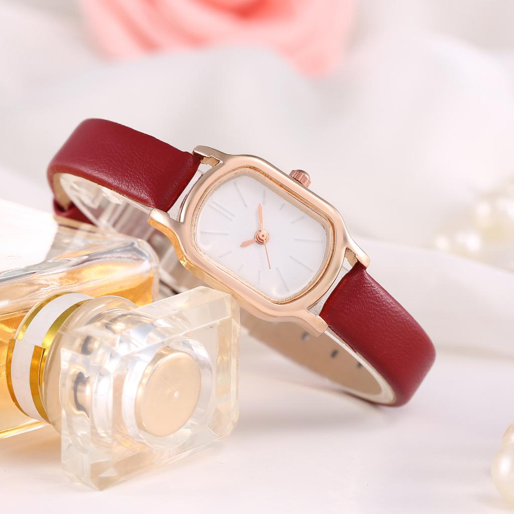 PA Jam Tangan Quartz Strap Rubber PU Analog Casual Gaya Retro Wanita Persegi Watch Korean Fashion Balok RM048