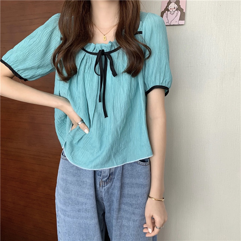 MOOGU ♡ Korean atasan blouse wanita baju lengan pendek pakaian wanita