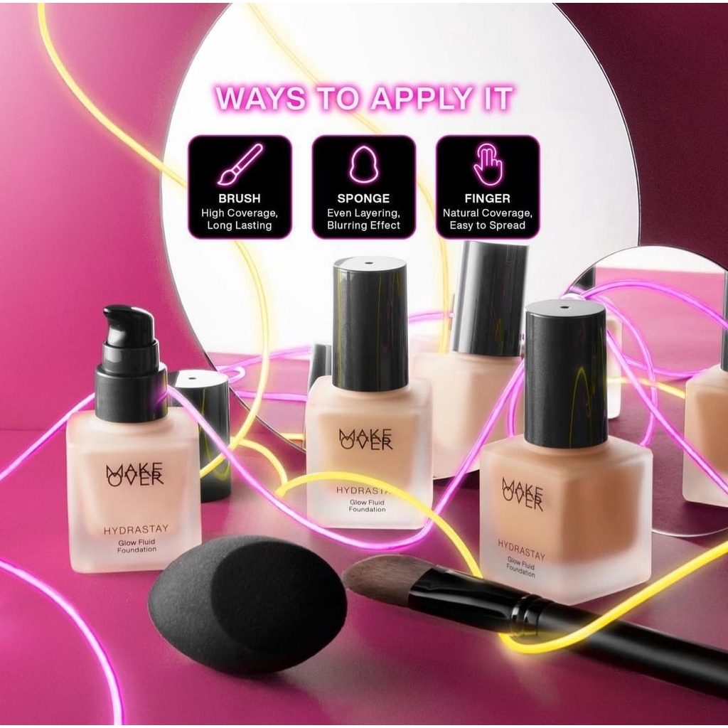 `ღ´ PHINKL `ღ´ 🅼🅰🅺🅴 🅾🆅🅴🆁 MAKE OVER Hydrastay Liquid Glow Foundation alas bedak full coverage