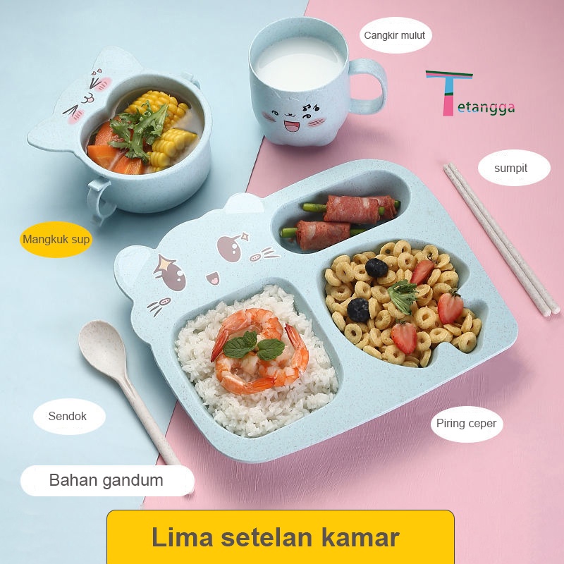 Mangkuk Set Alat Makan Sendok Dan Garpu  Kartun Tempat Makan Gandum Untuk Anak Menyenangkan VS-5