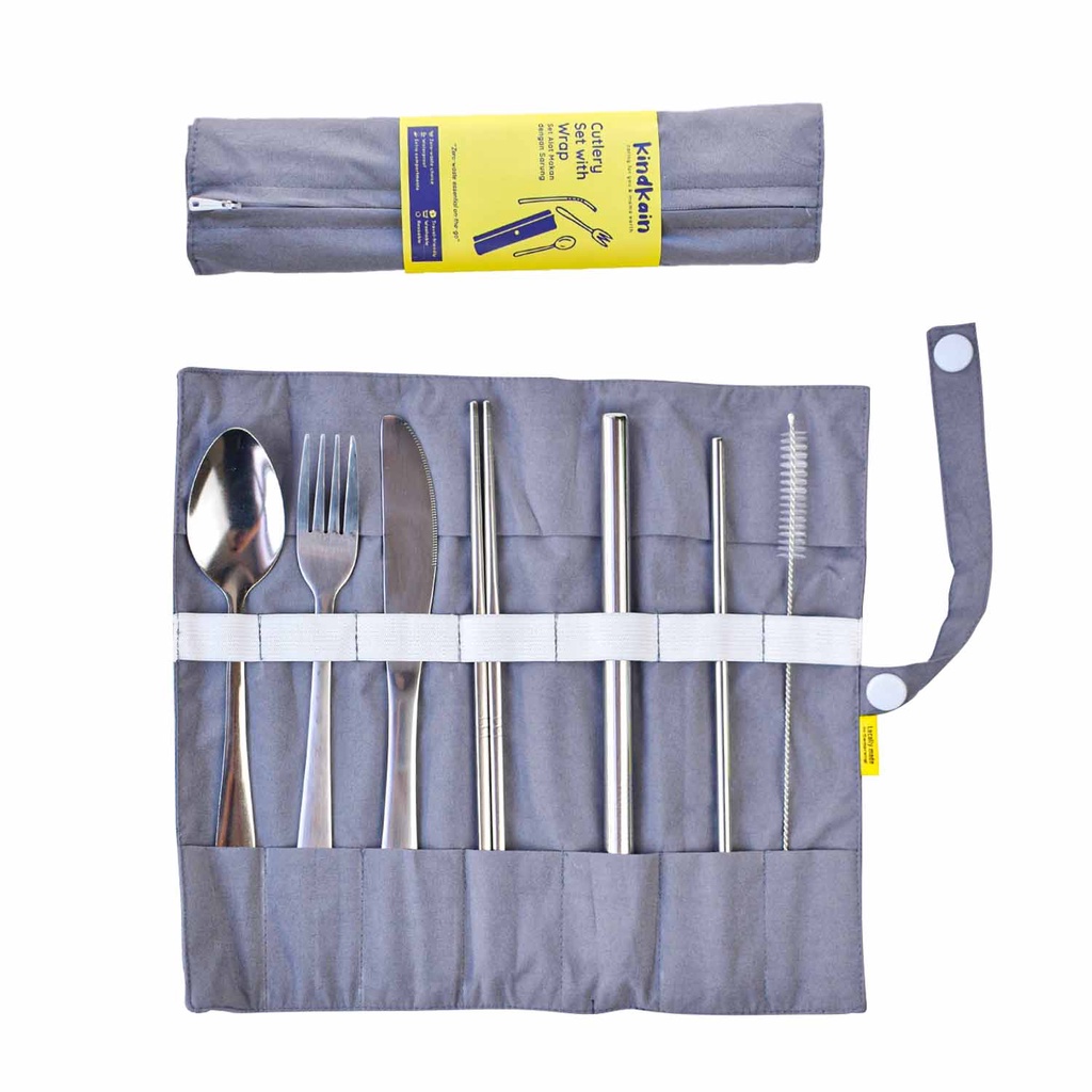 Kindkain Cutlery Set With Wrap / Set Alat Makan Dengan Sarung