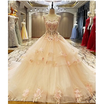 Long train organza evening party wedding dress ivory organza bridal gown corset