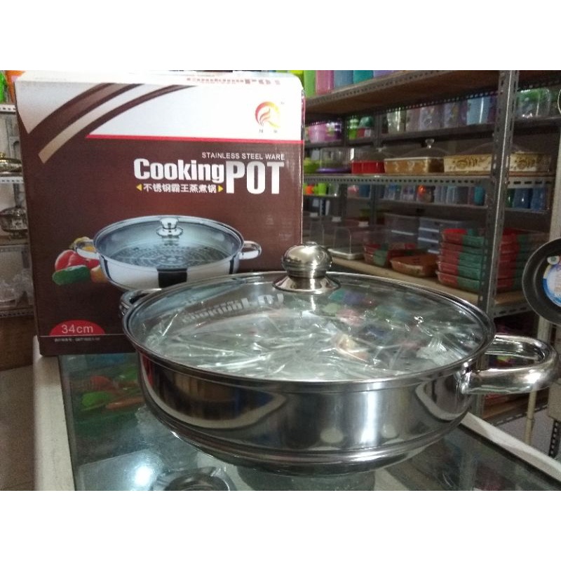 Cooking Pot / Steamer / Panci Kukusan Stainless + Tutup Kaca 34 cm