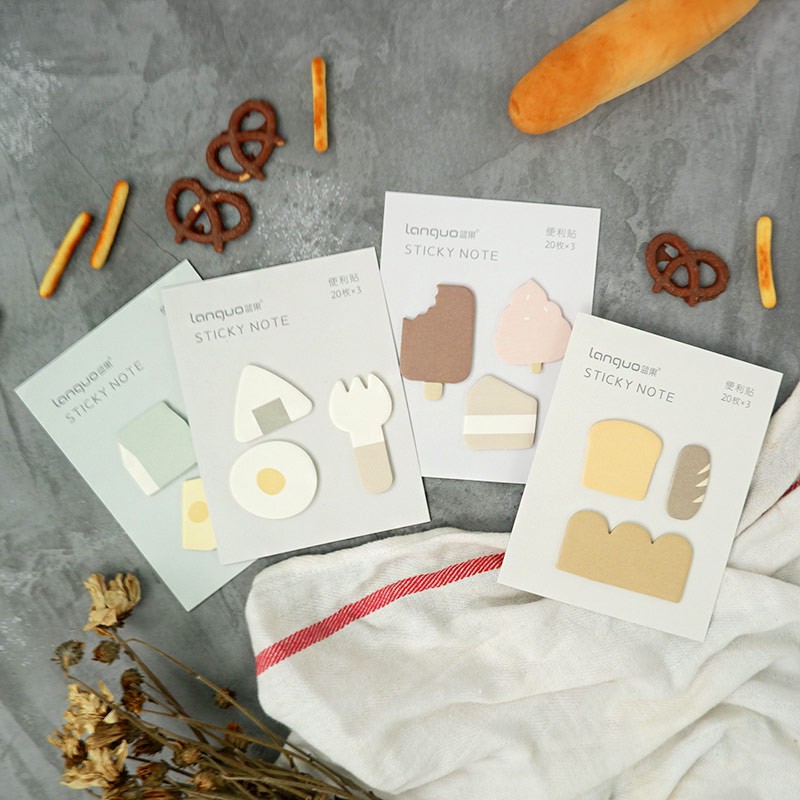 STICKY NOTE LUCU CATATAN PESAN TEMPEL UNIK / ISI 3 MOTIF BERBEDA / Mini Snack Time Sticky Notes Set-2