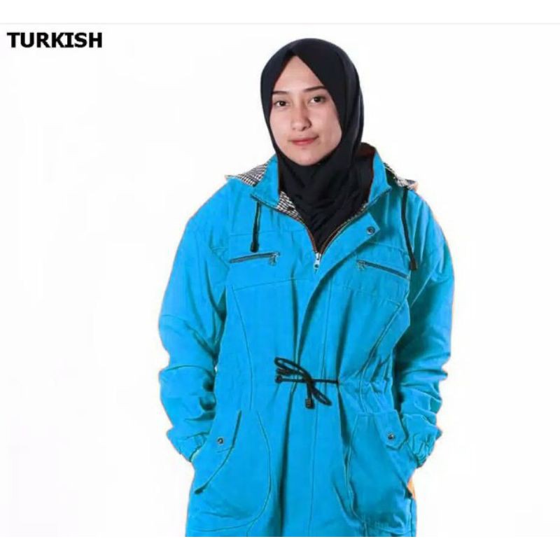 Jaket Parka Cewek Jumbo / big size m/l, xl, xxl, xxxl, hoodie bisa dilepas-BIRU TURKIS