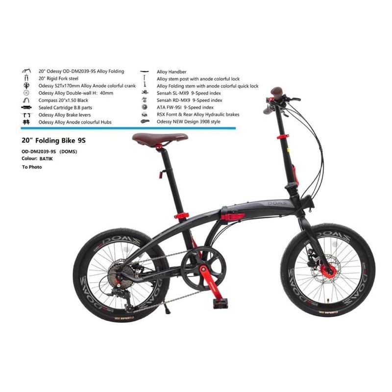 Sepeda Lipat Folding Bike Odessy Doms 20 Alloy Hidrolik