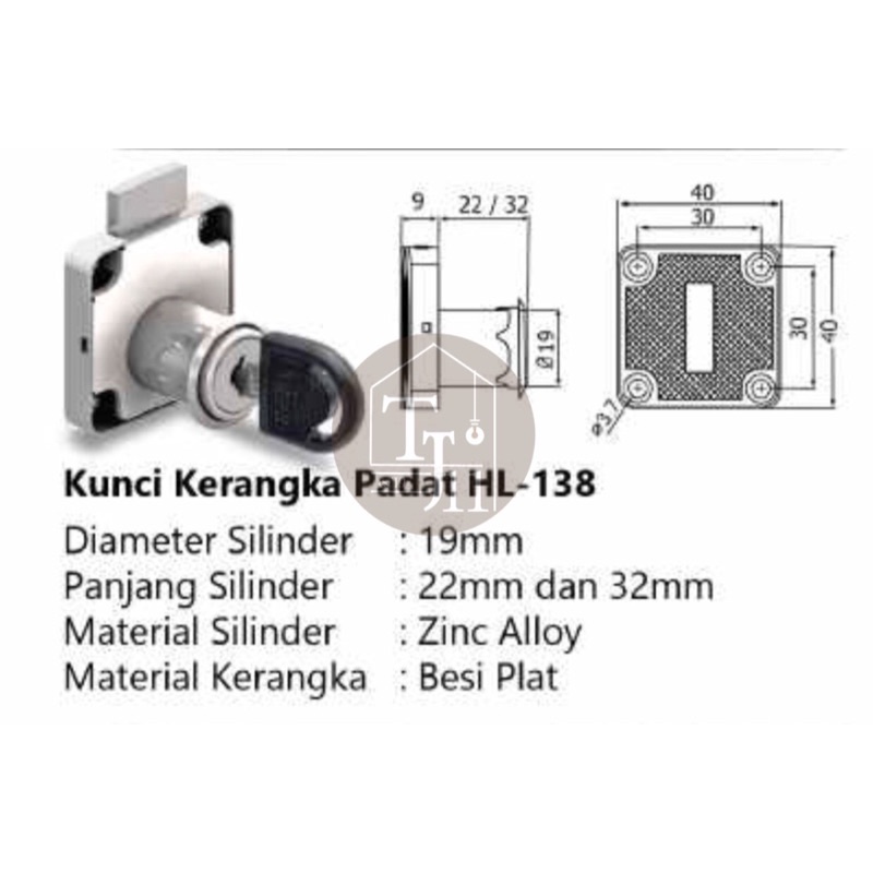 Kunci Laci Lemari HUBEN Drawer Lock HL-138-22MM / Kunci Laci Lemari HUBEN HL 138 22 / Kunci Laci HL 138 22