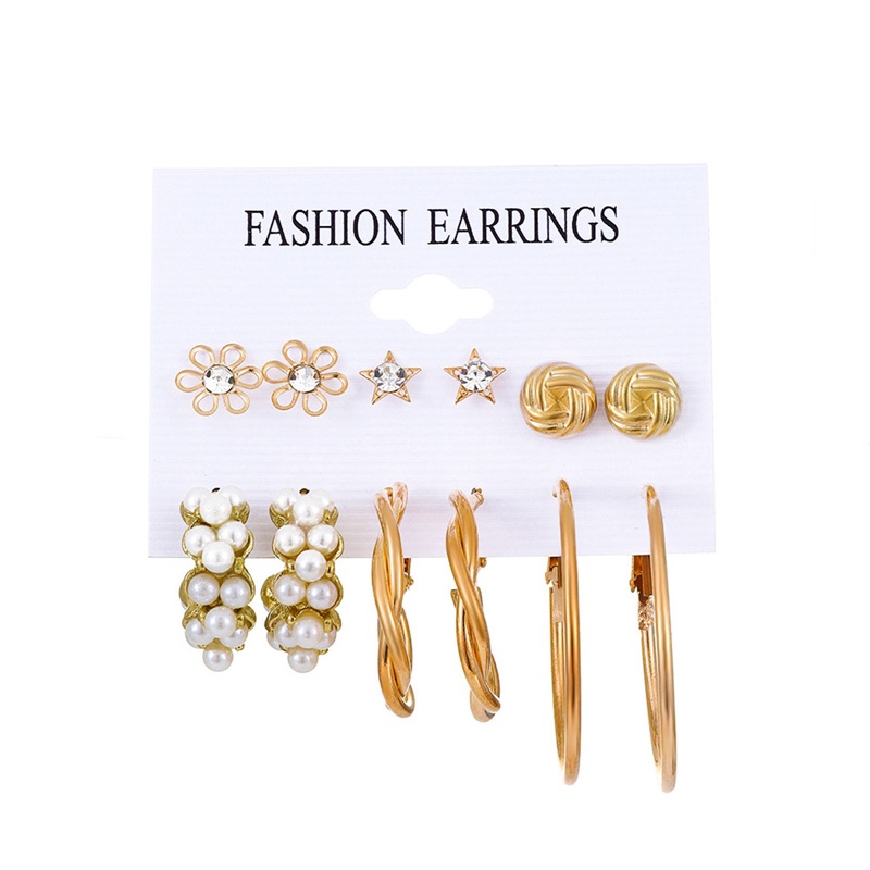 6 Pasang / Set Anting Hoop Desain Hati Butterfly Lingkaran Besar Aksen Mutiara Untuk Wanita