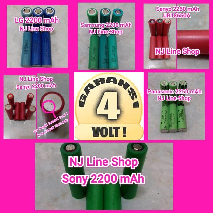 Baterai 18650 Original Merk Panasonic Kapasitas 2200 mAh