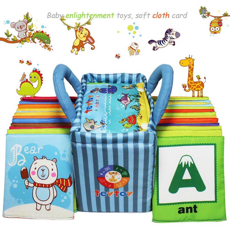 Mainan Edukasi Soft Book Flash Cards Kartu Pintar Buku Kain Kado Ulang Tahun Bayi Zoo Animal  Series Learning Educational Card 26pcs Soft Alphabet Flash Cards ABC with Cloth Bag Buku Bantal Hewan Kado Bayi Buku Bantal Anti Robek