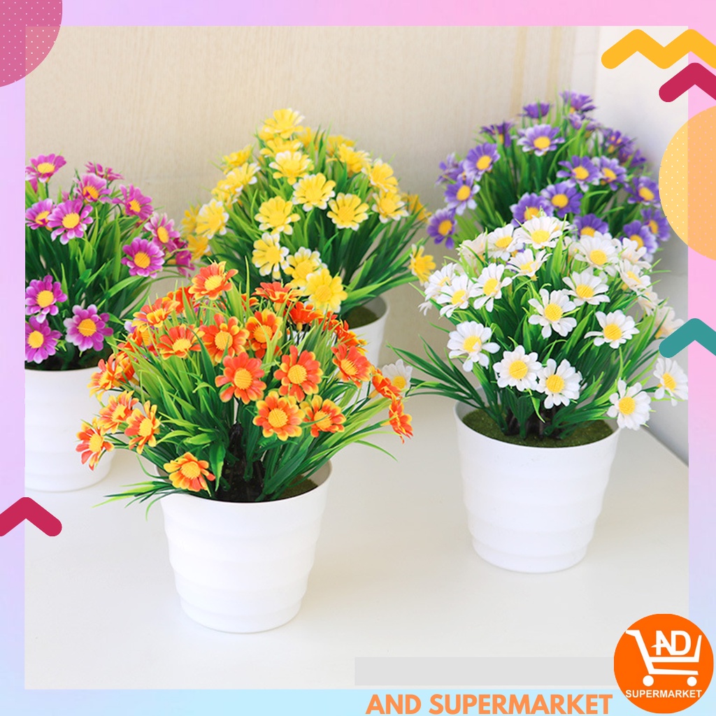AND COD Tanaman Bunga Plastik Tanaman Hias Bunga Krisan Pot Bunga Dekorasi Artificial Flower / PBP24