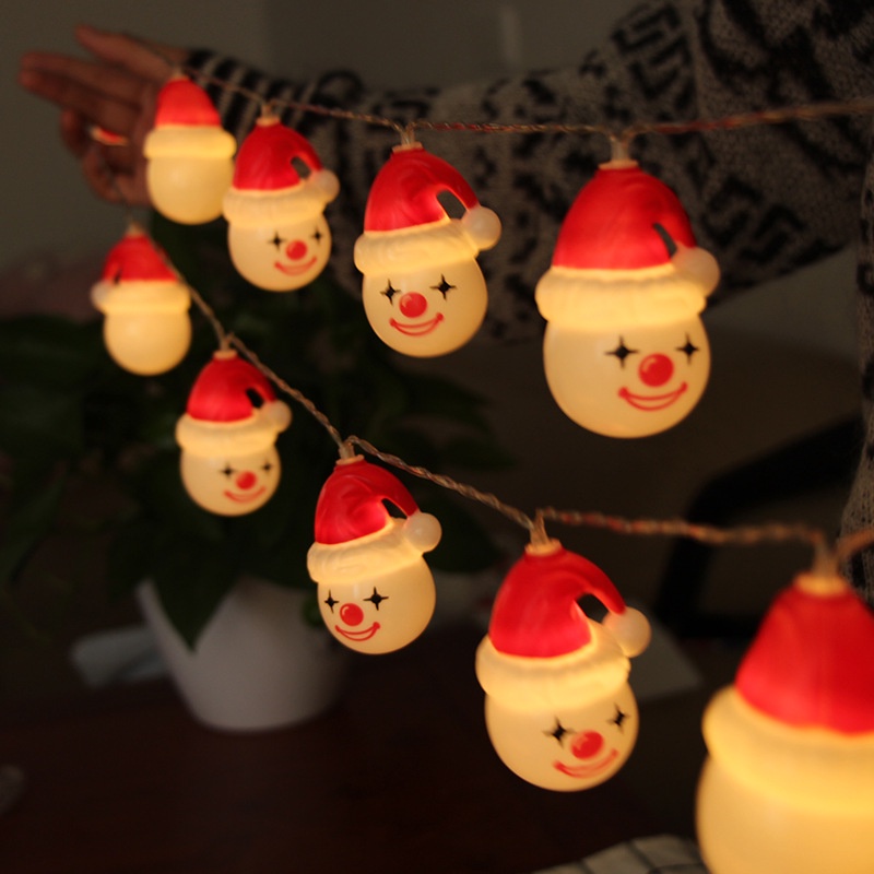 Lampu String LED 1.5m Bentuk Kartun Snowman Badut Tenaga Baterai Untuk Dekorasi Natal