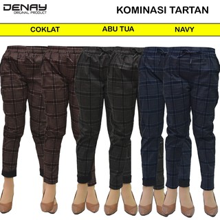 KOTAK KOMBINASI TARTAN  Celana  Panjang Wanita Basic Pants 