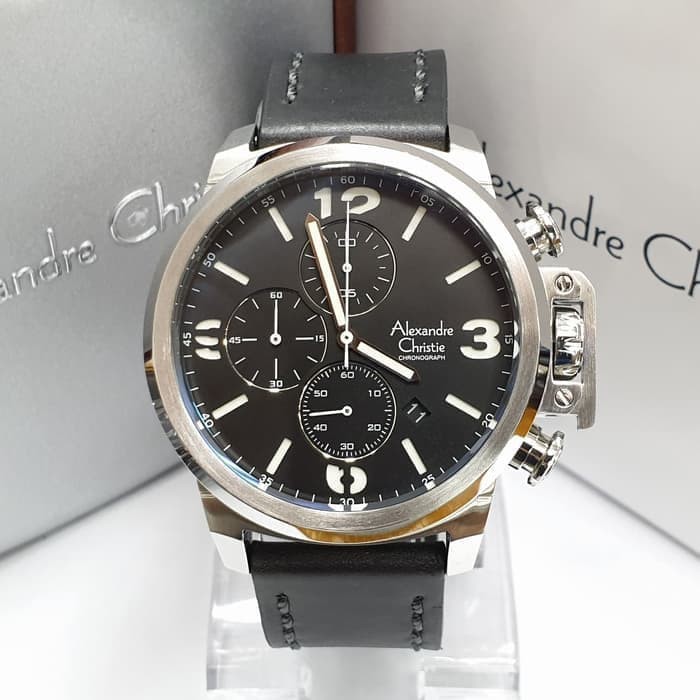 JAM TANGAN PRIA ALEXANDRE CHRISTIE AC 6280 / AC6280 SILVER BLACK LEATHER BLACK ORIGINAL