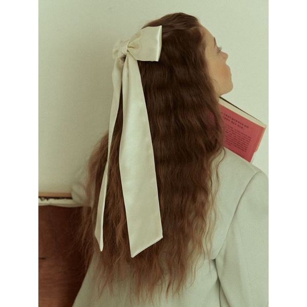 ivory long satin ribbon hairpin