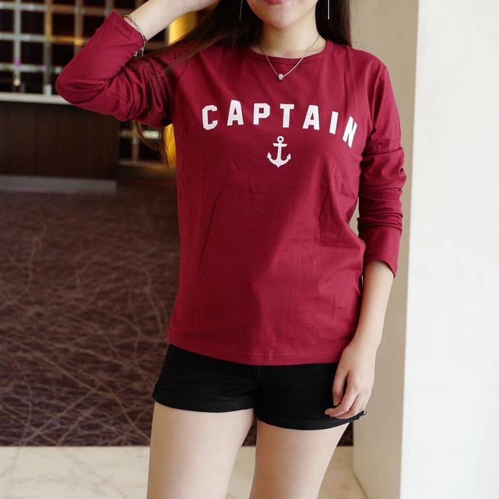 Kaos Lengan Panjang Captain (Merah maroon)