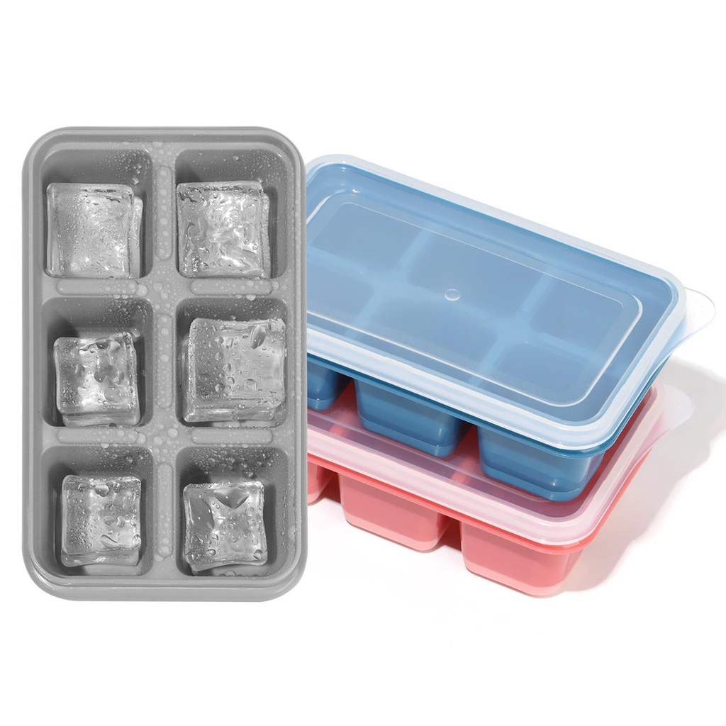 Solighter 3pack Ice Cube Tray 6 Cavity Whiskey Cocktail Reusable Cetakan Es Batu