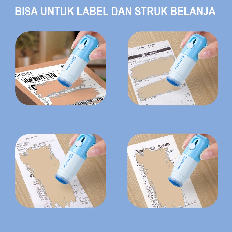 PENGHAPUS LABEL DENGAN CUTTER PREMIUM 2 IN 1 UNTUK RESI DAN STRUK 10ML THERMAL PAPER CORRECTION PELINDUNG IDENTITAS PAKET