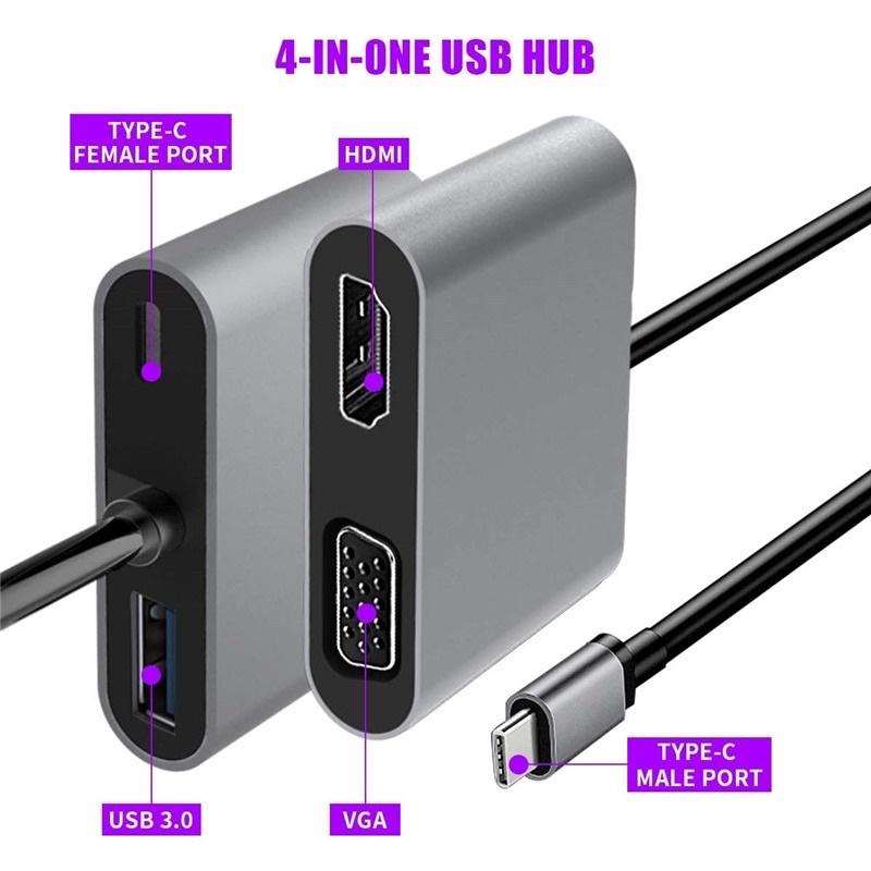 usb type c to hdmi vga usb 3.0 pd 4 in 1-type c to tv projektor