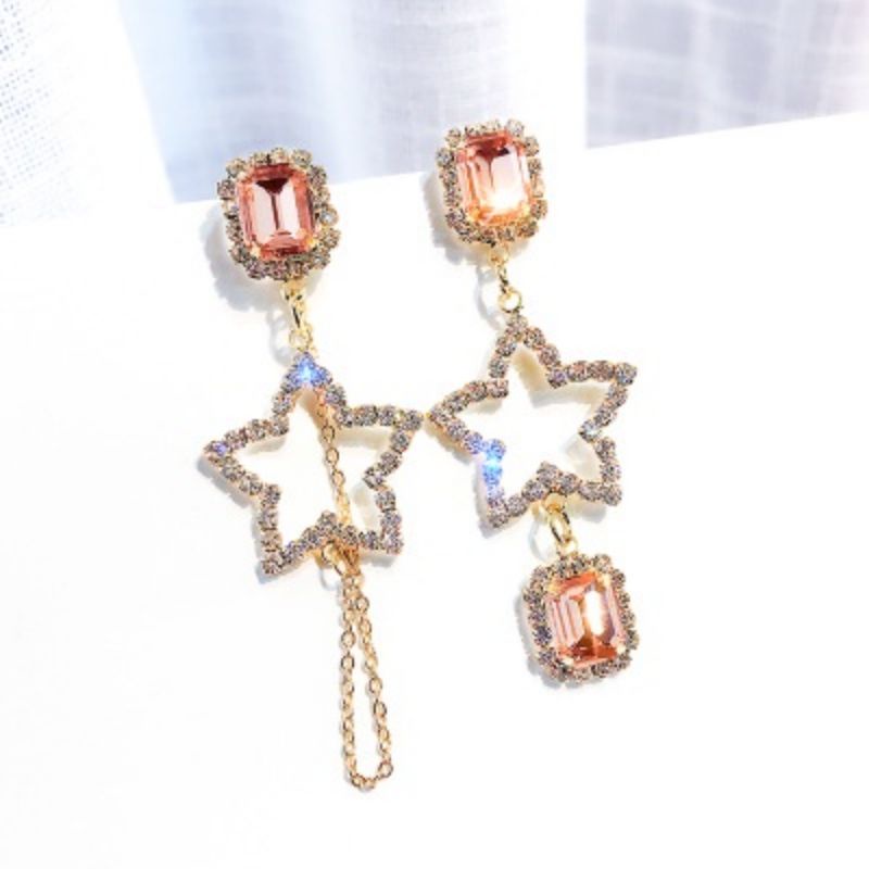 Anting asimetris diamond star tassel TJ