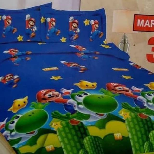 Sprei bonita karakter mario bross uk 120 x 200/sprei mario bross/sprei single mario bross