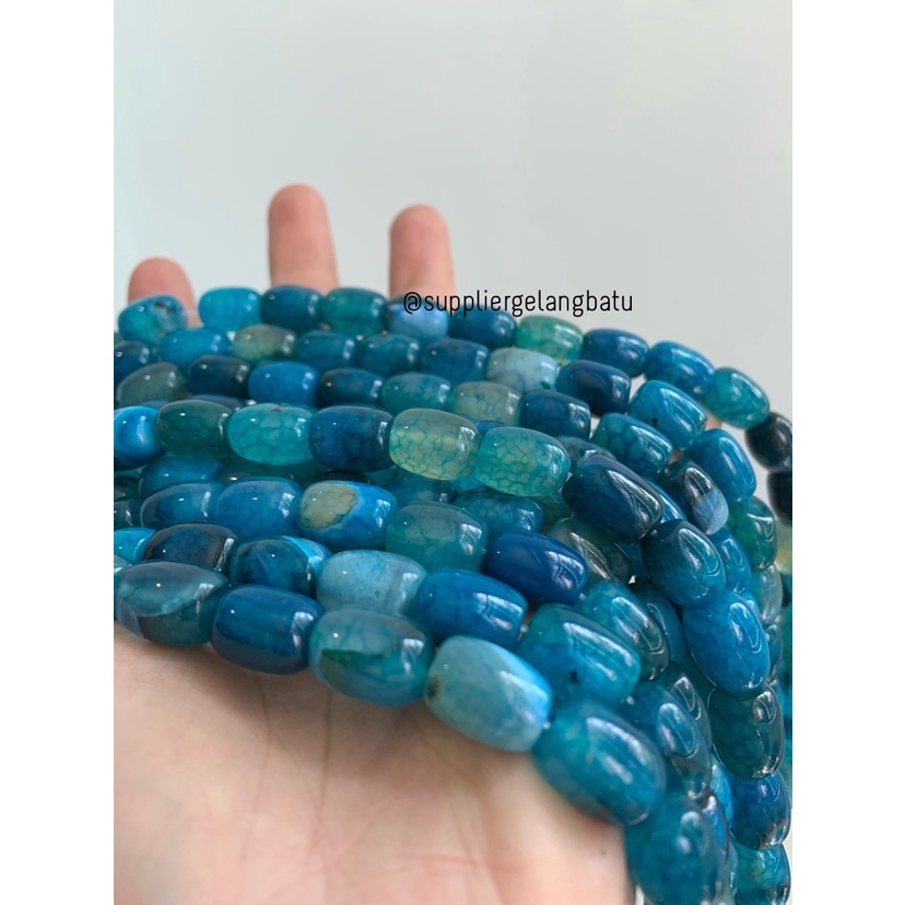 batu Penden tabung dark aquamarine 10mm bahan akik biru dongker serat Bahan Kalung Etnik Natural Bali