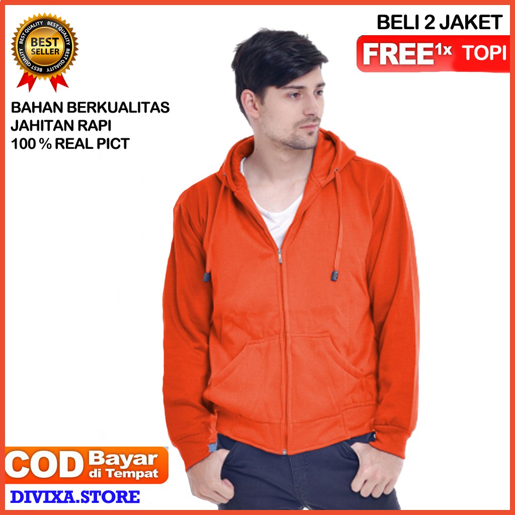 COD Jaket Hoodie Zipper ORANGE Polos PRIA WANITA M - XXL F1P4 Jaket Pria Jacket Cowok Murah Distro