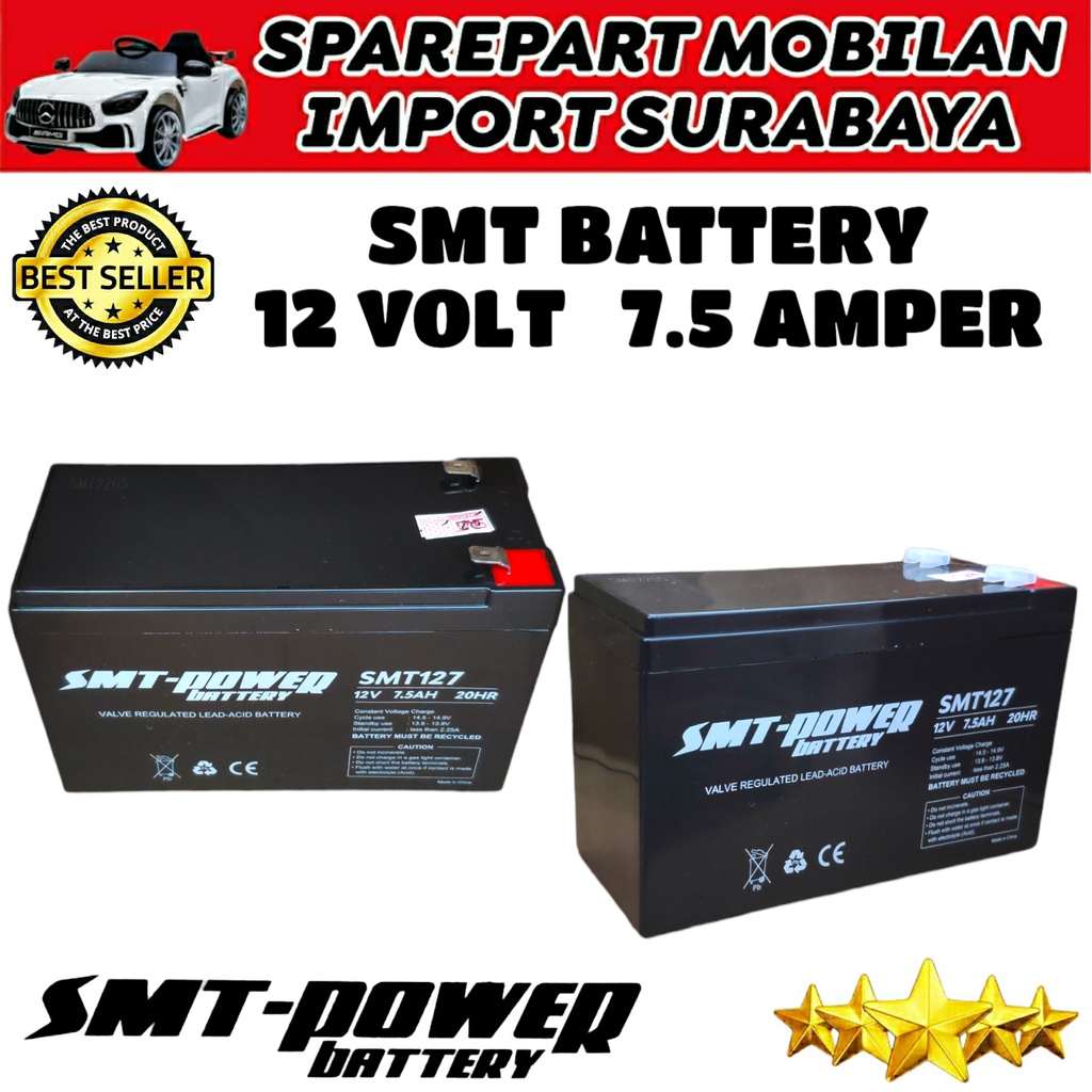 PUSAT AKI SMT 12 VOLT 7.5 AMPER BATTREY MOBIL MAINAN ANAK REMOT CONTROL CAS DINAMO GEARBOX ACCU SMT 12V 7.5AH RC