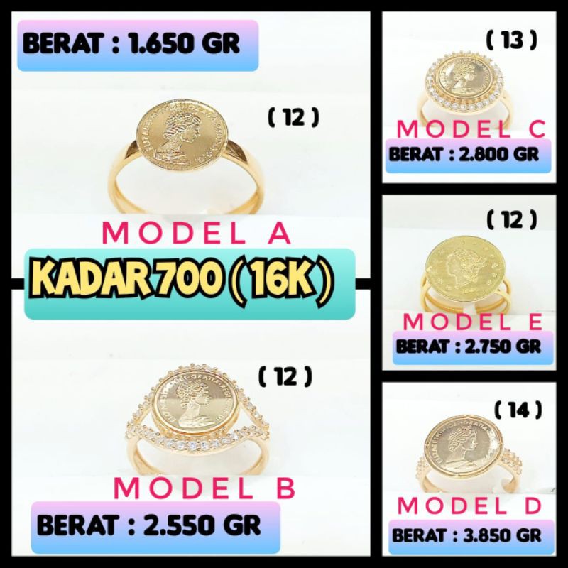 Best Seller Kadar 700 (16 karat) Cincin Koin Dollar Dolar Gambar Elisabeth