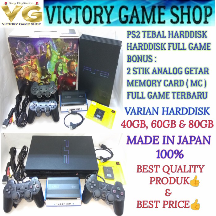 PROMO   PS2 PS 2 FAT SONY PLAYSTATION 2 + HARDDISK HDD + 2 STIK ANALOG KOMPLIT