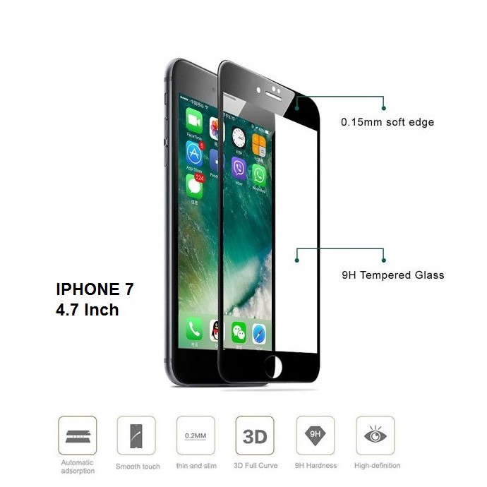 Tempered Glass Full Iphone 7 - Hitam 9D Full Lem