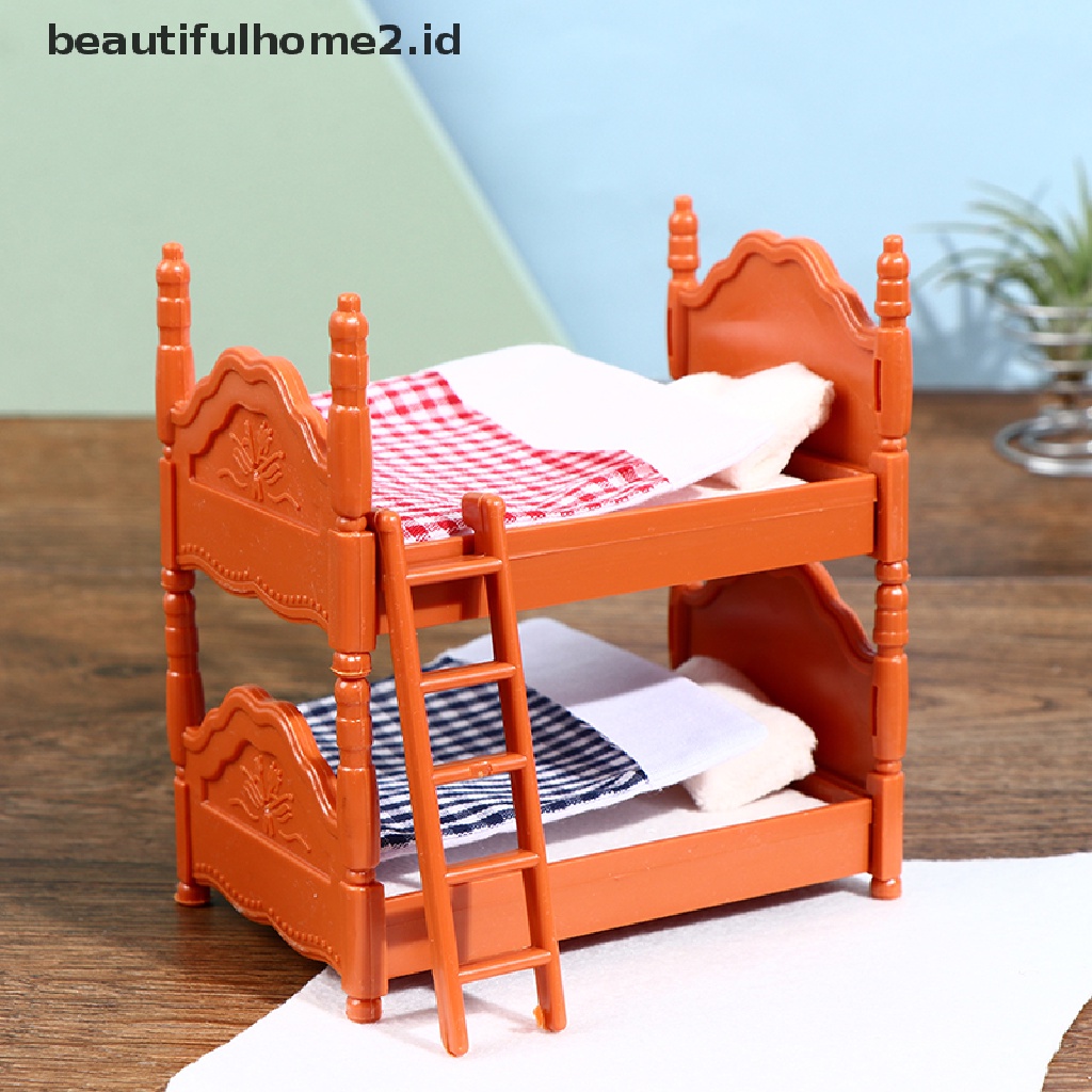 [beautifulhome2.id] 1 Set Doll House Mini Bedroom Children Mini Double Bed Furniture Scene Toy ID