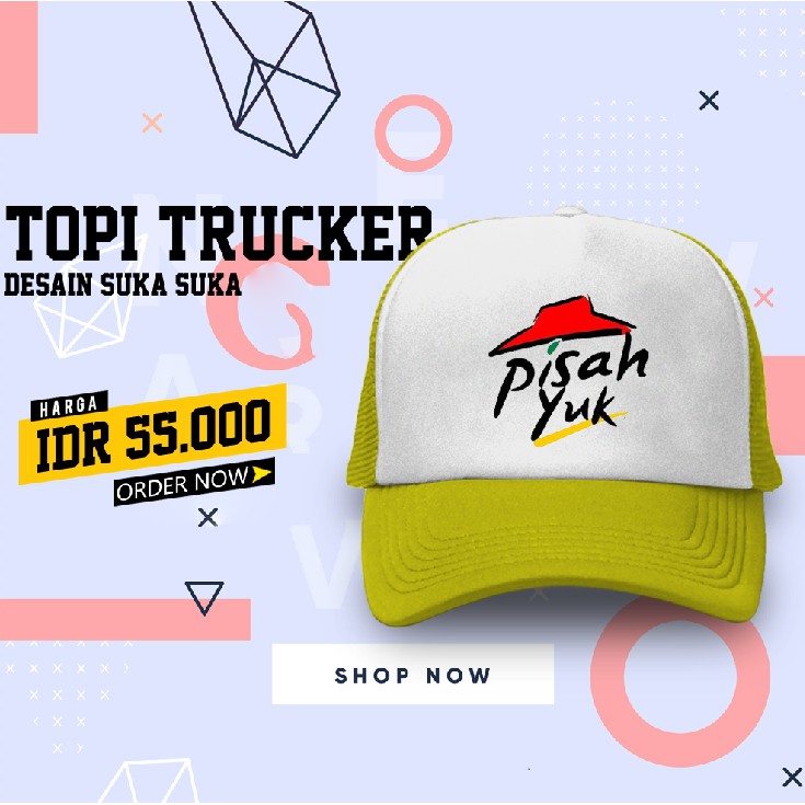1 pcs - Pizza Hut - Pisah Yuk - Topi Trucker Custom - Kuning Putih - TT 10